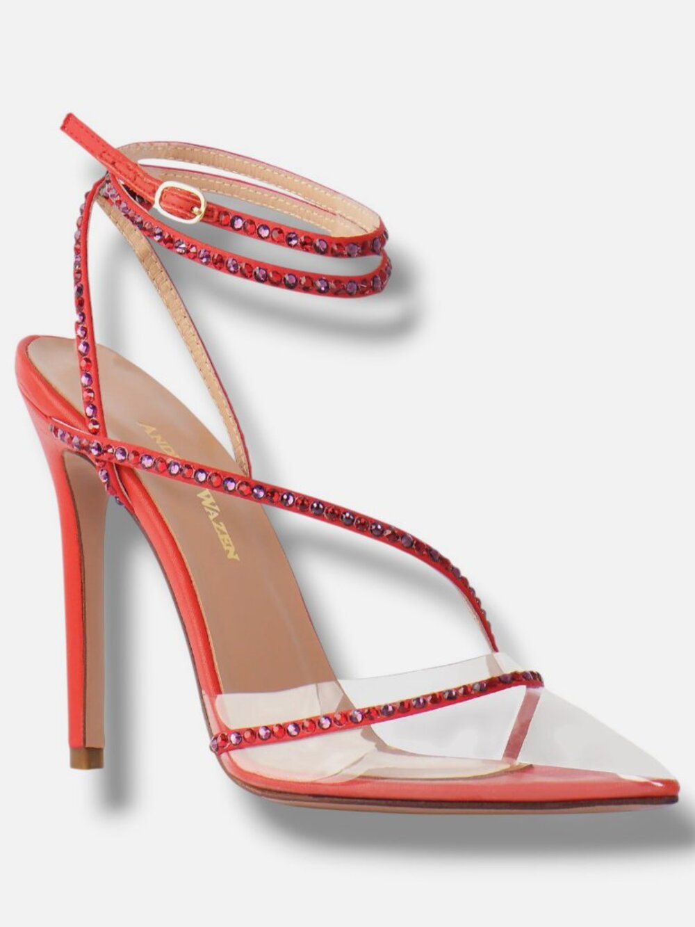 Andrea Wazen Women's Red Dassy Sunset Crystal-Embellished Pumps Shoes Size 37.5